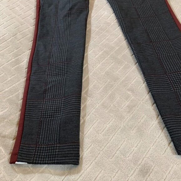Forever 21 Contemporary Women Medium Pants Dark Gray Plaid Tuxedo Stripe Pull On - Picture 10 of 12